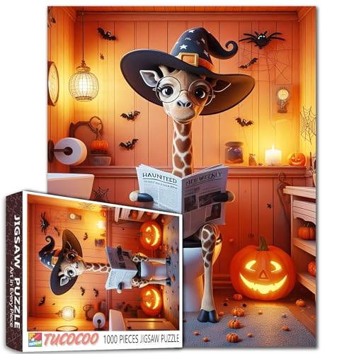 Halloween Giraffe Hexenhut Puzzle für Erwachsene 1000 Teile Lustiges Tier auf Toilette Badezimmer Puzzle mit Kürbissen Spinnen Fledermäuse Gemütliches Spukhaus Dekor Puzzles für Familien Aktivität Halloween Giraffe Hexenhut Puzzle für Erwachsene 1000 Teile Lustiges Tier auf Toilette Badezimmer Puzzle mit Kürbissen Spinnen Fledermäuse Gemütliches Spukhaus Dekor Puzzles für Familien Aktivität von Walarky