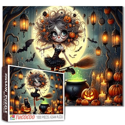 Halloween Girl and Pumpkins 1000 Piece Jigsaw Puzzles for Adults Bats and Cauldron for Challenging Family Activity Game Artwork for Home Decor Gifts 20x27 Inches von Walarky