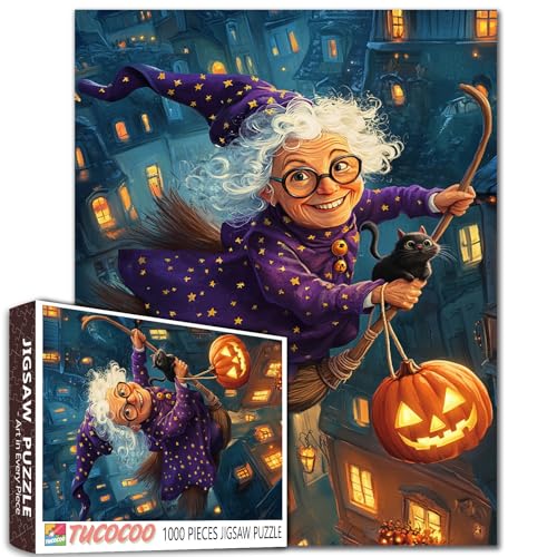 Halloween Hexe 1000 Stück Jigsaw Puzzle Magische Nachtszene mit Jack-o'- Laterne und Schwarze Katze Küche DIY Puzzles herausfordernde Familienaktivität Spiele Ältere Dame Kunst Home Wall Geschenke Halloween Hexe 1000 Stück Jigsaw Puzzle Magische Nachtszene mit Jack-o'- Laterne und Schwarze Katze Küche DIY Puzzles herausfordernde Familienaktivität Spiele Ältere Dame Kunst Home Wall Geschenke von Walarky