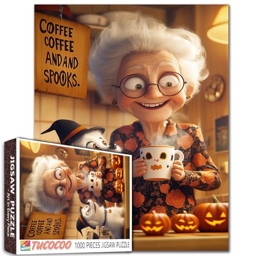 Halloween Hexe 1000 Teile Jigsaw Puzzle Kaffee und Geister Thema mit Kürbissen Küche DIY Puzzles für anspruchsvolle Familie Aktivität Spiele Ältere Dame Kunst Home Wall Decor Craft Geschenke Halloween Hexe 1000 Teile Jigsaw Puzzle Kaffee und Geister Thema mit Kürbissen Küche DIY Puzzles für anspruchsvolle Familie Aktivität Spiele Ältere Dame Kunst Home Wall Decor Craft Geschenke von Walarky