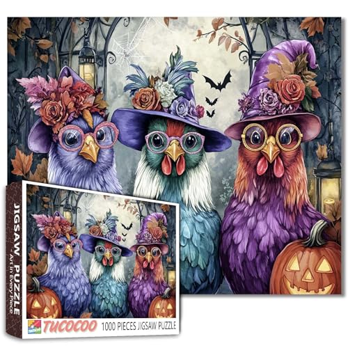 Halloween-Puzzle, Vintage-Kostüme, lila, blau, grün, rosa, Beatrix-Potter, Aquarell, Gothic, Bögen, Spinnweben, gruselige Blumen, Herbstdekoration, 68 x 50 cm, 1000 Teile Halloween-Puzzle, Vintage-Kostüme, lila, blau, grün, rosa, Beatrix-Potter, Aquarell, Gothic, Bögen, Spinnweben, gruselige Blumen, Herbstdekoration, 68 x 50 cm, 1000 Teile von Walarky