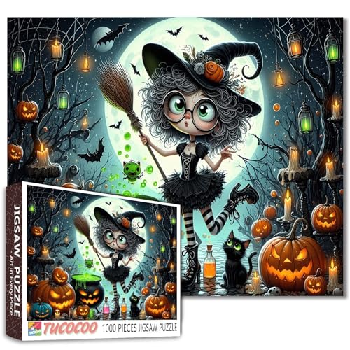 Halloween Witch Puzzles for Adults 1000 Pieces Pumpkins DIY Handwork Spooky Full Moon Art for Home Decoration Difficult and Challenge Large Family Games Gifts von Walarky