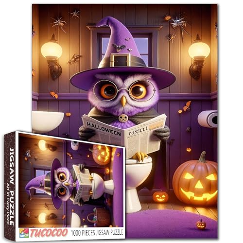 Hexeneule, 1000-teiliges Puzzle, Halloween, Badezimmer-Szene, Tier mit Brille, lustige Toilette, Lesen, Zeitung, Erwachsene, Anfänger, Familienaktivität, DIY, Basteln, Heimdekoration, Geschenk, 68 x Hexeneule, 1000-teiliges Puzzle, Halloween, Badezimmer-Szene, Tier mit Brille, lustige Toilette, Lesen, Zeitung, Erwachsene, Anfänger, Familienaktivität, DIY, Basteln, Heimdekoration, Geschenk, 68 x von Walarky