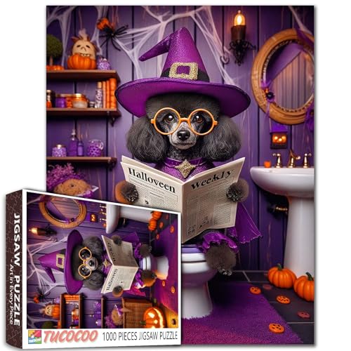 Hexenhund, 1000-teiliges Puzzle, Halloween, Badezimmer-Szene, Tier mit Brille, lustige Toilette, Lesen, Zeitung, Erwachsene, Anfänger, Familienaktivität, DIY, Basteln, Heimdekoration, Geschenk, 68 x Hexenhund, 1000-teiliges Puzzle, Halloween, Badezimmer-Szene, Tier mit Brille, lustige Toilette, Lesen, Zeitung, Erwachsene, Anfänger, Familienaktivität, DIY, Basteln, Heimdekoration, Geschenk, 68 x von Walarky