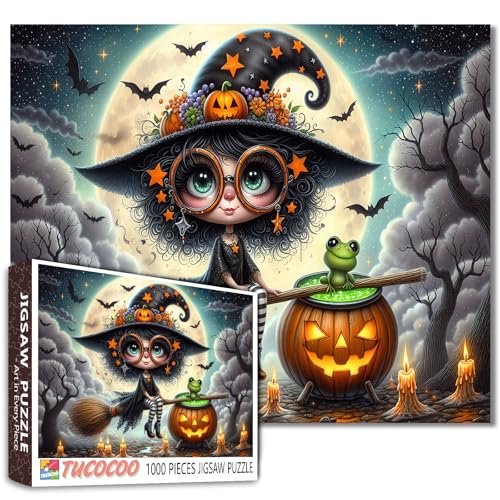 Horror Schloss Hexe Puzzle 1000 Stück für Erwachsene Herbst Haunted House Art Horror Halloween Urlaub Familie für Spiel Nächte von Walarky