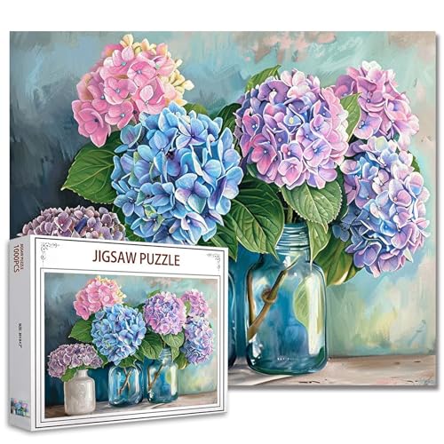 Hortensien-Puzzles für Erwachsene, 1000 Teile, Blumenvase, Vase, Vintage-Kunst-Puzzle, bunt, DIY-Bastelpuzzles für Heimdekoration, Geschenke, Familienpuzzle, perfekt für Spieleabende Hortensien-Puzzles für Erwachsene, 1000 Teile, Blumenvase, Vase, Vintage-Kunst-Puzzle, bunt, DIY-Bastelpuzzles für Heimdekoration, Geschenke, Familienpuzzle, perfekt für Spieleabende von Walarky