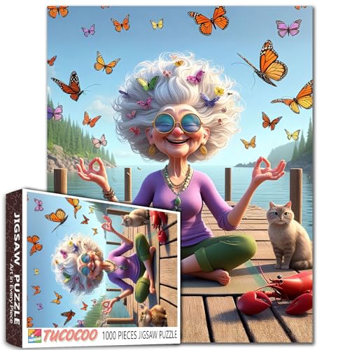 Jigsaw Puzzle, 1000 Pieces, Butterfly Meditation Scene with Cat Ältere Frauen DIY Puzzles für herausfordernde Familienaktivitätsspiele Ältere Dame Kunst Home Wall Decor Craft Gifts Jigsaw Puzzle, 1000 Pieces, Butterfly Meditation Scene with Cat Ältere Frauen DIY Puzzles für herausfordernde Familienaktivitätsspiele Ältere Dame Kunst Home Wall Decor Craft Gifts von Walarky