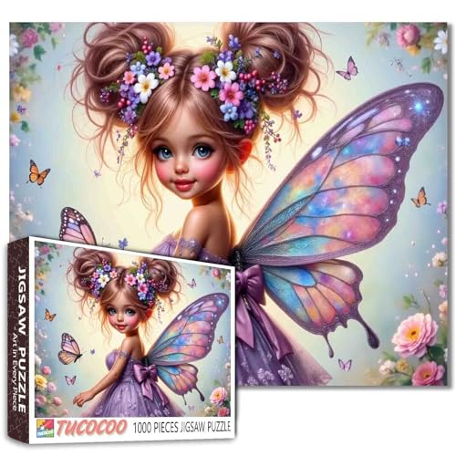 Jigsaw Puzzles 1000 Stücke für Erwachsene-Fairy Winged Girl Hardboard Puzzle-Challenging Puzzle Perfekt für Game Nights-DIY Home Wall Decor-Art Puzzles-Fairy Sitting on Giant Pink Flower Art Jigsaw Puzzles 1000 Stücke für Erwachsene-Fairy Winged Girl Hardboard Puzzle-Challenging Puzzle Perfekt für Game Nights-DIY Home Wall Decor-Art Puzzles-Fairy Sitting on Giant Pink Flower Art von Walarky