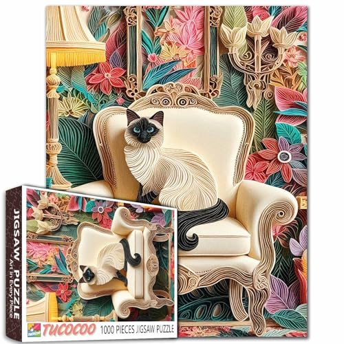 Katzen-Puzzle, 1000 Teile, lustiges Tier, das auf dem Sofa sitzt, grüne Pflanzen, Blumenfenster, Spiegel, Wohnzimmer, Schlafzimmer, Erwachsene, Anfänger, Familienaktivität, DIY, Basteln Katzen-Puzzle, 1000 Teile, lustiges Tier, das auf dem Sofa sitzt, grüne Pflanzen, Blumenfenster, Spiegel, Wohnzimmer, Schlafzimmer, Erwachsene, Anfänger, Familienaktivität, DIY, Basteln von Walarky
