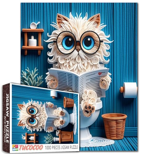 Katzen-Puzzle, 1000 Teile, niedliches WC, lustiges Tier mit Brille, Lese-Zeitung, blau, Badezimmer-Szene, Erwachsene, Anfänger, Familienaktivität, DIY, Basteln, Heimdekoration, Geschenk, 68 x 50 cm Katzen-Puzzle, 1000 Teile, niedliches WC, lustiges Tier mit Brille, Lese-Zeitung, blau, Badezimmer-Szene, Erwachsene, Anfänger, Familienaktivität, DIY, Basteln, Heimdekoration, Geschenk, 68 x 50 cm von Walarky