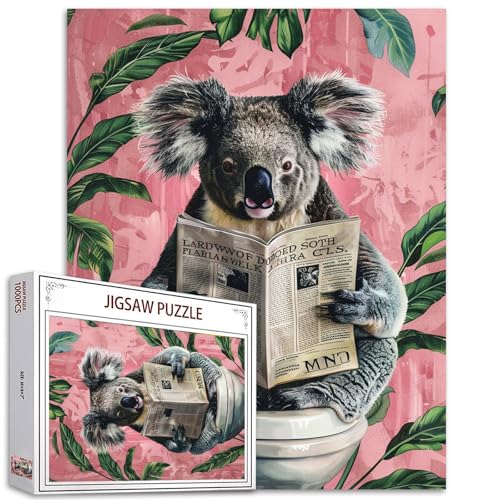 Koala Lese-Zeitungspuzzle, 1000 Teile, Puzzles für Erwachsene, lustige Tiere auf Toilette, Kunstpuzzle für anspruchsvolle Familienaktivitäten, buntes Bastelpuzzle für Heimdekoration, Geschenke von Walarky