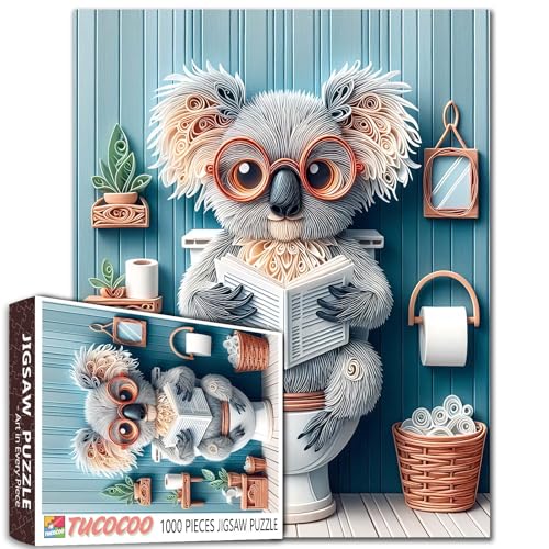 Koalas 1000-teiliges Puzzle, niedliches WC, lustiges Tier mit Brille, Lese-Zeitung, blau, Badezimmer-Szene, Erwachsene, Anfänger, Familienaktivität, DIY, Basteln, Heimdekoration, Geschenk, 68 x 50 cm Koalas 1000-teiliges Puzzle, niedliches WC, lustiges Tier mit Brille, Lese-Zeitung, blau, Badezimmer-Szene, Erwachsene, Anfänger, Familienaktivität, DIY, Basteln, Heimdekoration, Geschenk, 68 x 50 cm von Walarky