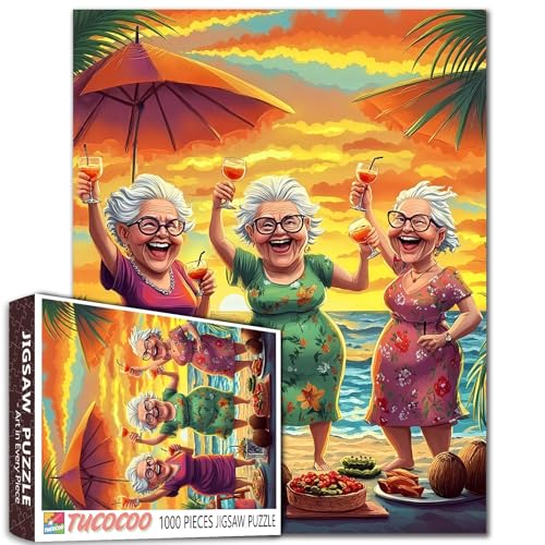 Laughing Ladies Jigsaw Puzzles for Adult 1000 Piece Old Woman Puzzles Wall Decor Happy Grandma's Key Puzzles Sunday Outing Funny 20''x27 inch Family Game Challengings, Freundschaftsgeschenk Laughing Ladies Jigsaw Puzzles for Adult 1000 Piece Old Woman Puzzles Wall Decor Happy Grandma's Key Puzzles Sunday Outing Funny 20''x27 inch Family Game Challengings, Freundschaftsgeschenk von Walarky