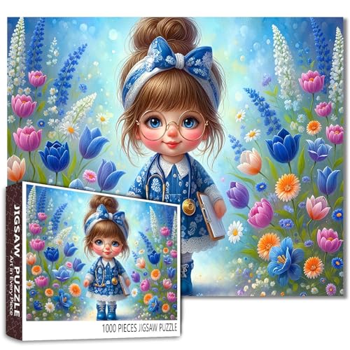 Little Cute Girl Puzzle, 1000 Teile, lustiges Puzzle für Erwachsene mit Stethoskop, blauem Kleid und Frühlingsgarten, bunte Bastelpuzzles 68,6 x 50,8 cm, Heimdekoration, Geschenk, anspruchsvolle Little Cute Girl Puzzle, 1000 Teile, lustiges Puzzle für Erwachsene mit Stethoskop, blauem Kleid und Frühlingsgarten, bunte Bastelpuzzles 68,6 x 50,8 cm, Heimdekoration, Geschenk, anspruchsvolle von Walarky