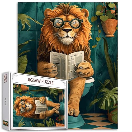 Lustige Löwen-Zeitungspuzzles für Erwachsene, 1000 Teile, Tiere Toilette, tropische Pflanze, Badezimmer, Kunst, DIY-Puzzles für Heimdekoration, Geschenke, Familie herausforderndes Puzzle perfekt für Lustige Löwen-Zeitungspuzzles für Erwachsene, 1000 Teile, Tiere Toilette, tropische Pflanze, Badezimmer, Kunst, DIY-Puzzles für Heimdekoration, Geschenke, Familie herausforderndes Puzzle perfekt für von Walarky