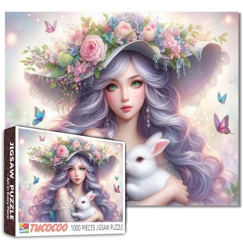 Mädchen hält den Hasen Puzzle für Erwachsene 1000 Teile, Blumenhut Frauen Puzzle Home Decor Geschenk Spielzeug für Männer Frauen Familie Spaß Puzzles Spiele Mädchen hält den Hasen Puzzle für Erwachsene 1000 Teile, Blumenhut Frauen Puzzle Home Decor Geschenk Spielzeug für Männer Frauen Familie Spaß Puzzles Spiele von Walarky