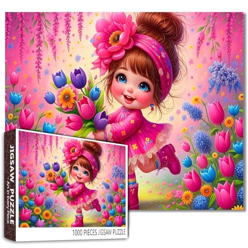 Niedliches Blumenmädchen-Puzzle, 1000-teiliges skurriles Puzzle für Erwachsene mit bunten Blüten, rosa Kleid, Tulpenstrauß und Fantasy-Gartenszene, herausfordernde Bastelpuzzles, Heimdekoration Niedliches Blumenmädchen-Puzzle, 1000-teiliges skurriles Puzzle für Erwachsene mit bunten Blüten, rosa Kleid, Tulpenstrauß und Fantasy-Gartenszene, herausfordernde Bastelpuzzles, Heimdekoration von Walarky