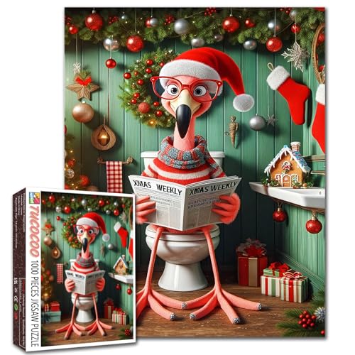 Niedliches Flamingo-Puzzle für Erwachsene, 1000 Teile, lustiges Tier-Zeitungs-Kunst-Puzzle, 50,8 x 68,9 cm, bunt, DIY, Basteln, Weihnachts-Puzzles für Heimdekoration, perfekt für Spielabende Niedliches Flamingo-Puzzle für Erwachsene, 1000 Teile, lustiges Tier-Zeitungs-Kunst-Puzzle, 50,8 x 68,9 cm, bunt, DIY, Basteln, Weihnachts-Puzzles für Heimdekoration, perfekt für Spielabende von Walarky