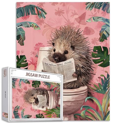 Niedliches Stachelschwein-Puzzle, 1000 Teile, Puzzles für Erwachsene, lustige Tiere auf Toilette, Badezimmer, Kunstpuzzle für anspruchsvolle Familienaktivitäten, buntes Bastelpuzzle für Heimdekoration von Walarky