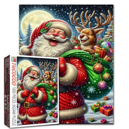 Niedliches Weihnachtsmann- und Einhirsch-Puzzle für Erwachsene, 1000 Teile, Puzzle-Box, Geschenk, Frohe Weihnachten, Thema, anspruchsvolle Familienaktivitäten, Spiele, DIY, Basteln, Zuhause, festliche von Walarky