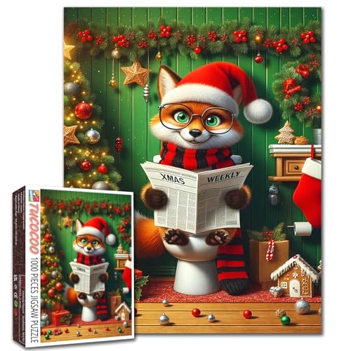 Niedliches Weihnachtspuzzle mit Fuchs, 1000 Teile für Erwachsene, lustiges Tier auf Toilette, Puzzle, herausfordernde Indoor-Spiele, Puzzle, buntes DIY-Handwerk, Heimdekoration, Weihnachtsgeschenk für Niedliches Weihnachtspuzzle mit Fuchs, 1000 Teile für Erwachsene, lustiges Tier auf Toilette, Puzzle, herausfordernde Indoor-Spiele, Puzzle, buntes DIY-Handwerk, Heimdekoration, Weihnachtsgeschenk für von Walarky