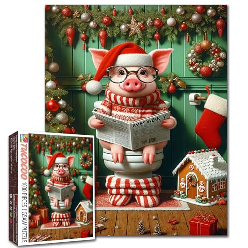 Niedliches Weihnachtspuzzle mit Schweinen, 1000 Teile für Erwachsene, lustiges Tier auf Toilette, Puzzle, herausfordernde Indoor-Spiele, Puzzle, buntes DIY-Handwerk, Heimdekoration, Weihnachtsgeschenk Niedliches Weihnachtspuzzle mit Schweinen, 1000 Teile für Erwachsene, lustiges Tier auf Toilette, Puzzle, herausfordernde Indoor-Spiele, Puzzle, buntes DIY-Handwerk, Heimdekoration, Weihnachtsgeschenk von Walarky