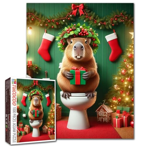 Niedliches Weihnachtspuzzle mit Tiermotiven, 1000 Teile für Erwachsene, lustiges Capybara auf Toiletten-Puzzle, herausfordernde Indoor-Spiele, Puzzles, buntes DIY-Handwerk, Heimdekoration Niedliches Weihnachtspuzzle mit Tiermotiven, 1000 Teile für Erwachsene, lustiges Capybara auf Toiletten-Puzzle, herausfordernde Indoor-Spiele, Puzzles, buntes DIY-Handwerk, Heimdekoration von Walarky