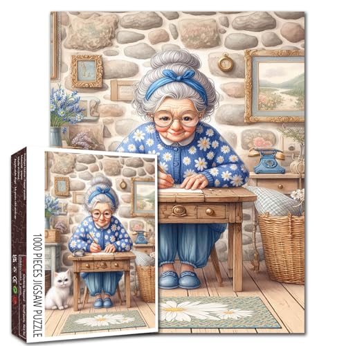 Oma Schreiben Buchstaben Puzzle - 1000 Teile Vintage Puzzle für Erwachsene mit Katze, Gemütliche Kunst DIY Handwerk Puzzles 1000 Teile Herausfordernde Familienspielabende 68,6 x 50,8 cm Home Wall Oma Schreiben Buchstaben Puzzle - 1000 Teile Vintage Puzzle für Erwachsene mit Katze, Gemütliche Kunst DIY Handwerk Puzzles 1000 Teile Herausfordernde Familienspielabende 68,6 x 50,8 cm Home Wall von Walarky