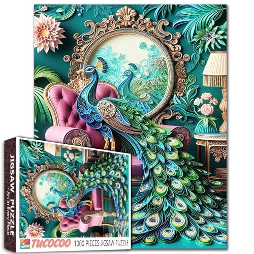 Pfauen-Puzzle, lustiges Tier, das auf dem Sofa sitzt, grüne Pflanzen, Blumenfenster, Spiegel, Wohnzimmer, Schlafzimmer, Erwachsene, Anfänger, Familienaktivität, DIY, Basteln, Heimdekoration, Geschenk Pfauen-Puzzle, lustiges Tier, das auf dem Sofa sitzt, grüne Pflanzen, Blumenfenster, Spiegel, Wohnzimmer, Schlafzimmer, Erwachsene, Anfänger, Familienaktivität, DIY, Basteln, Heimdekoration, Geschenk von Walarky