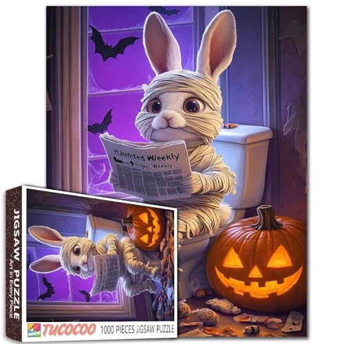 Puzzle 1000 Teile Weißer Hasen Mama Toilette Spukhopfen, wöchentlich verstreut Süßigkeiten Fledermäuse Fenster niedlich gruselig Erwachsene Anfänger DIY Dekor 68,6 x 50,8 cm Puzzle 1000 Teile Weißer Hasen Mama Toilette Spukhopfen, wöchentlich verstreut Süßigkeiten Fledermäuse Fenster niedlich gruselig Erwachsene Anfänger DIY Dekor 68,6 x 50,8 cm von Walarky