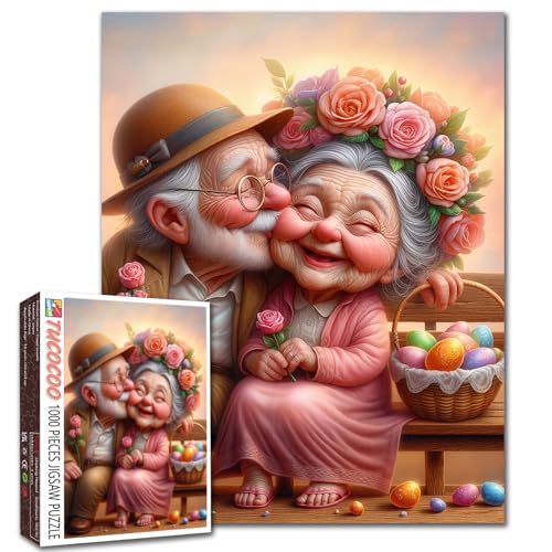 Puzzle für ältere Paare, 1000 Teile, romantisches Puzzle für Erwachsene, mit Rosen, Ostereiern, süßem Kuss, buntes Bastelpuzzle, Heimdekoration, Geschenk, herausfordernde Familienspielabende von Walarky