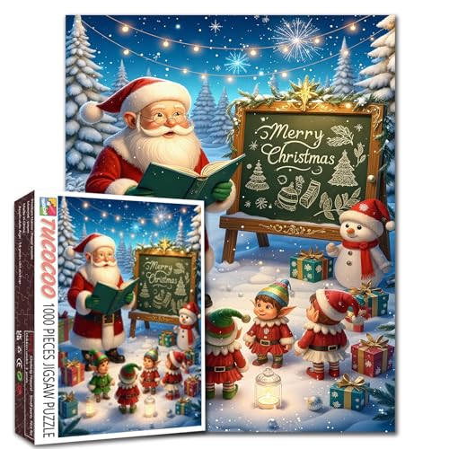 Puzzle mit Weihnachtsmann-Motiv, 1000 Teile, Elfen, Kunst-Puzzles für anspruchsvolle Familienaktivitäten, Spiele, Winter, Schnee, Weihnachten, DIY, Handarbeit, Geschenk für Zuhause, Wanddekoration von Walarky