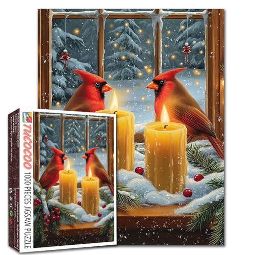 Puzzle mit roten Vögeln und Kerzen, 1000 Teile, Weihnachtsschneefenster, Kunst-Puzzle, Kardinäle, DIY-Puzzles für anspruchsvolle Familienaktivitäten, Spiele, Heim-Wanddekoration, Geschenke, 50,8 x Puzzle mit roten Vögeln und Kerzen, 1000 Teile, Weihnachtsschneefenster, Kunst-Puzzle, Kardinäle, DIY-Puzzles für anspruchsvolle Familienaktivitäten, Spiele, Heim-Wanddekoration, Geschenke, 50,8 x von Walarky