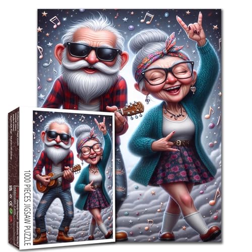 Rock Seniorenpaar Puzzle - 1000 Teile Lustiges Puzzle für Erwachsene mit Gitarre, Musiknoten und energetischer Oma und Opa, entspannende DIY Handwerk Puzzles Herausfordernde Familienspiele Home Decor Rock Seniorenpaar Puzzle - 1000 Teile Lustiges Puzzle für Erwachsene mit Gitarre, Musiknoten und energetischer Oma und Opa, entspannende DIY Handwerk Puzzles Herausfordernde Familienspiele Home Decor von Walarky
