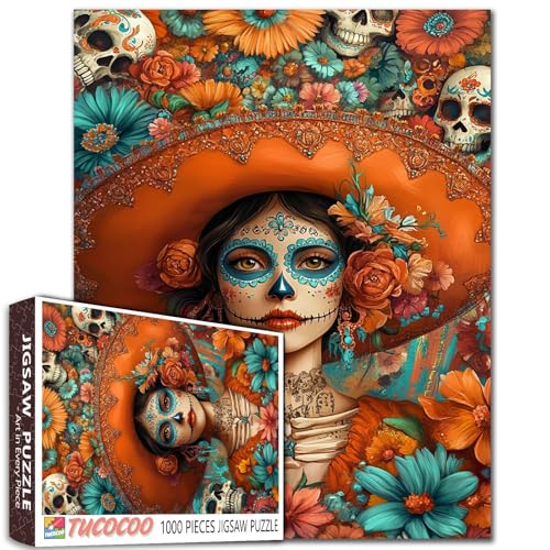 Schöne Frau Zucker Schädel Make-up 1000 Stück Jigsaw Puzzle für Erwachsene Studenten Bunte Blumen Schädel Hintergrund 20×27 Zoll Tag der Toten inspiriert Spaß entspannende Home Decor Geschenk Schöne Frau Zucker Schädel Make-up 1000 Stück Jigsaw Puzzle für Erwachsene Studenten Bunte Blumen Schädel Hintergrund 20×27 Zoll Tag der Toten inspiriert Spaß entspannende Home Decor Geschenk von Walarky