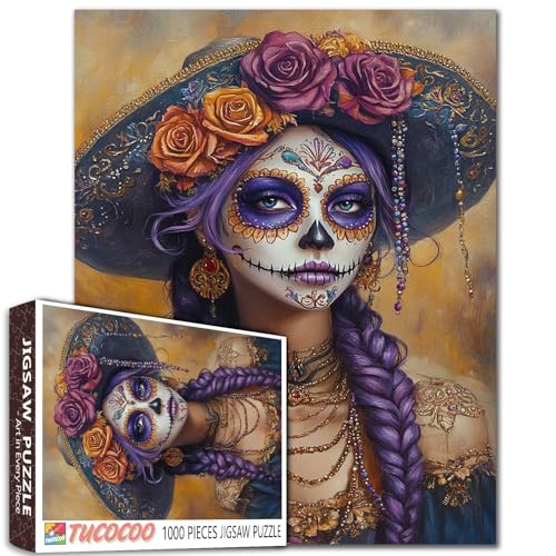 Schöne mexikanische Frau Jigsaw Puzzle 1000 Stück für Erwachsene Studenten Tag der Toten Thema lila geflochtene Haare Zuckerschädel Make-up traditionelle Kleidung Kunst 20×27 Zoll Fantasy Puzzles Schöne mexikanische Frau Jigsaw Puzzle 1000 Stück für Erwachsene Studenten Tag der Toten Thema lila geflochtene Haare Zuckerschädel Make-up traditionelle Kleidung Kunst 20×27 Zoll Fantasy Puzzles von Walarky