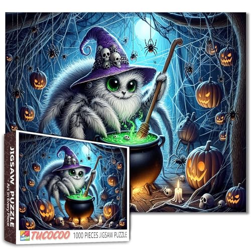 Spinne Hexe Brauen Trank Puzzles für Erwachsene 1000 Stück Halloween Kürbisse DIY Handarbeit Webs Kunst für Home Decoration schwierige Herausforderung große Familienspiele Geschenke von Walarky
