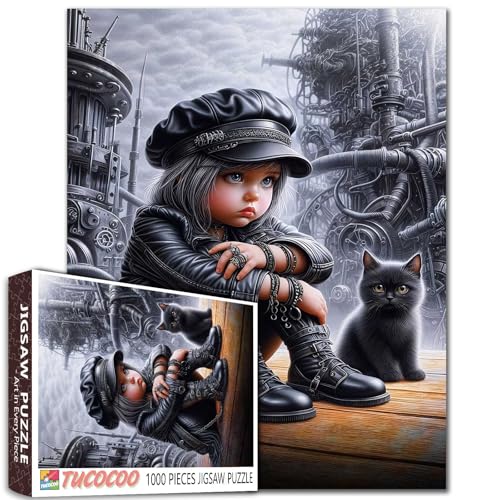 Steampunk Fantasy 1000 Stück Jigsaw Puzzle für Erwachsene Studenten Silbernes Haar Schwarzes Leder Outfit Mädchen mit Katze Begleiter Sitzen in Luftschiff Fabrik Cyberpunk Kunst Spiel Geschenk Steampunk Fantasy 1000 Stück Jigsaw Puzzle für Erwachsene Studenten Silbernes Haar Schwarzes Leder Outfit Mädchen mit Katze Begleiter Sitzen in Luftschiff Fabrik Cyberpunk Kunst Spiel Geschenk von Walarky