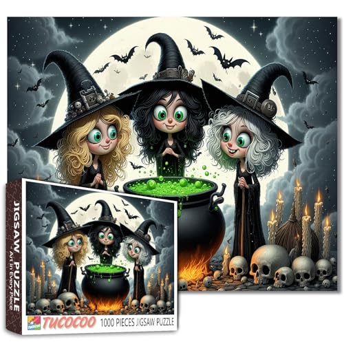 Three Cute Witches Jigsaw Puzzle 1000 Pieces Halloween Magic Cauldron for Adults Bat and Skulls Art Easy Family for Game Nights Home Wall Decor DIY Craft Gift Three Cute Witches Jigsaw Puzzle 1000 Pieces Halloween Magic Cauldron for Adults Bat and Skulls Art Easy Family for Game Nights Home Wall Decor DIY Craft Gift von Walarky