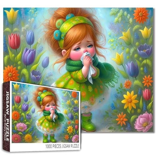 Trauriges kleines Mädchen-Puzzle – 1000-teiliges skurriles Puzzle für Erwachsene mit grünem Kleid, Schal, Blumen und Frühlingsgarten, buntes DIY-Bastelpuzzle, lustige, herausfordernde Familienspiele Trauriges kleines Mädchen-Puzzle – 1000-teiliges skurriles Puzzle für Erwachsene mit grünem Kleid, Schal, Blumen und Frühlingsgarten, buntes DIY-Bastelpuzzle, lustige, herausfordernde Familienspiele von Walarky
