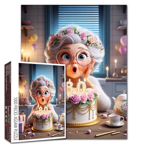 Überraschte Oma Geburtstag Puzzle - 1000 Teile Lustige Feier Puzzle für Erwachsene mit Kuchen, Geschenken, Luftballons und Partyszene, Niedliche Ältere Frau Puzzles Lustige Herausfordernde Spiele Home Überraschte Oma Geburtstag Puzzle - 1000 Teile Lustige Feier Puzzle für Erwachsene mit Kuchen, Geschenken, Luftballons und Partyszene, Niedliche Ältere Frau Puzzles Lustige Herausfordernde Spiele Home von Walarky