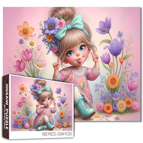 Verspieltes Blumenmädchen-Puzzle – 1000-teiliges niedliches Puzzle für Erwachsene mit großer Schleife, bunten Blüten und Frühlingsgartenszene, herausforderndes und lustiges Puzzle-Spiel, DIY-Puzzle Verspieltes Blumenmädchen-Puzzle – 1000-teiliges niedliches Puzzle für Erwachsene mit großer Schleife, bunten Blüten und Frühlingsgartenszene, herausforderndes und lustiges Puzzle-Spiel, DIY-Puzzle von Walarky