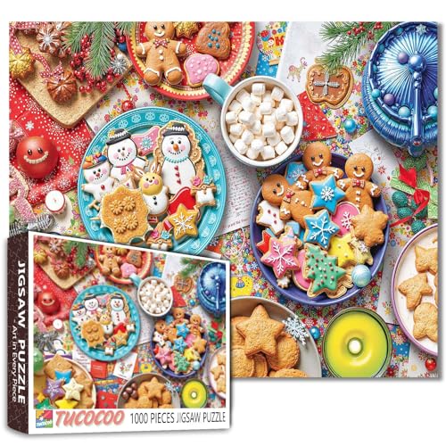 Vintage-Weihnachtsplätzchen-Puzzle, buntes Weihnachtsmann-Puzzle für Erwachsene, Lebensmittelkunst, Geschenk für Familienspielabende, Heimdekoration, DIY-Handwerk, Geschenk, 50,8 x 68,9 cm, 1000 Stück von Walarky