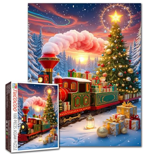 Weihnachtliches Zug-Puzzle für Erwachsene, Weihnachtsbaum-Puzzle für anspruchsvolle Familienaktivitäten, Winterschnee, Weihnachtslandschaft, Kunstwerk-Puzzle für Heimdekoration, Geschenke, 50,8 x 68,9 Weihnachtliches Zug-Puzzle für Erwachsene, Weihnachtsbaum-Puzzle für anspruchsvolle Familienaktivitäten, Winterschnee, Weihnachtslandschaft, Kunstwerk-Puzzle für Heimdekoration, Geschenke, 50,8 x 68,9 von Walarky