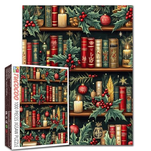 Weihnachts-Bibel-Bücherregal-Puzzles für Erwachsene, Bücher, 1000 Teile, Puzzle für anspruchsvolle Familienaktivitäten, einzigartige Blumen, Kunst, Geschenk, DIY, Handwerk, Pressie, Heimdekoration von Walarky