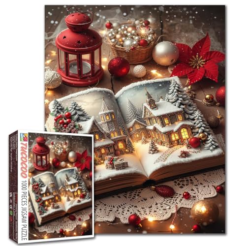 Weihnachtsbuch, Bibelpuzzles für Erwachsene, 1000 Teile, Dorfszene, Kunst-Puzzle, Dorf, DIY-Geschenk für anspruchsvolle Familienaktivitäten, Spiele, Heimdekoration, Bastelgeschenke, 50,8 x 68,9 cm von Walarky