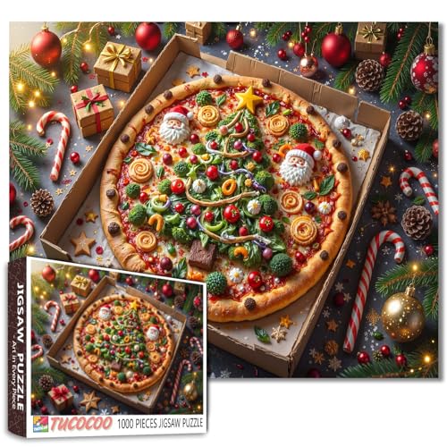 Weihnachtsfest Puzzle für Erwachsene, 1000-teiliges Puzzle für Erwachsene, Weihnachtsbaum-Pizza-Malerei, Puzzle, Weihnachtsmann/Weihnachtsvater, Puzzle, 50,8 x 68,9 cm, Zuckerstange, 1000 Teile Weihnachtsfest Puzzle für Erwachsene, 1000-teiliges Puzzle für Erwachsene, Weihnachtsbaum-Pizza-Malerei, Puzzle, Weihnachtsmann/Weihnachtsvater, Puzzle, 50,8 x 68,9 cm, Zuckerstange, 1000 Teile von Walarky