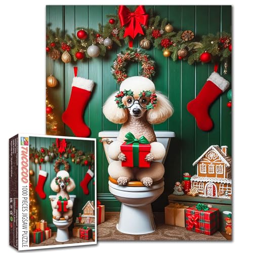 Weihnachtshund Puzzle für Erwachsene, lustiger Welpe, Tier auf Toilette, Weihnachtsdekoration, mit moderner Kunst, buntes Bastelpuzzle für Familie, herausfordernd, einzigartige Puzzle-Spiele, Geschenk Weihnachtshund Puzzle für Erwachsene, lustiger Welpe, Tier auf Toilette, Weihnachtsdekoration, mit moderner Kunst, buntes Bastelpuzzle für Familie, herausfordernd, einzigartige Puzzle-Spiele, Geschenk von Walarky