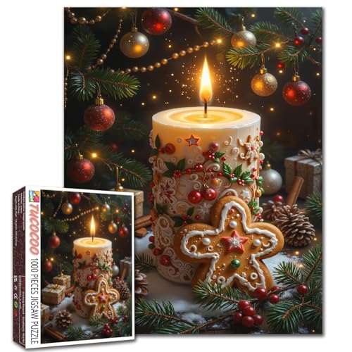 Weihnachtskerzen-Puzzle für Erwachsene, Glocken, Baumkunst-Puzzle, Geschenk, DIY für anspruchsvolle Familienaktivitäten, Spiele, Heimdekoration, Geschenke, 50,8 x 68,9 cm, 1000 Stück von Walarky
