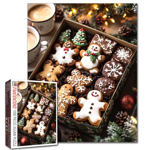 Weihnachtsplätzchen-Puzzles für Erwachsene, Lebkuchen-Schneemann, Kunst-Puzzle, Schokolade, DIY-Puzzles für anspruchsvolle Familienaktivitäten, Spiele, Heimdekoration, Geschenke, 50,8 x 68,9 cm, 1000 von Walarky
